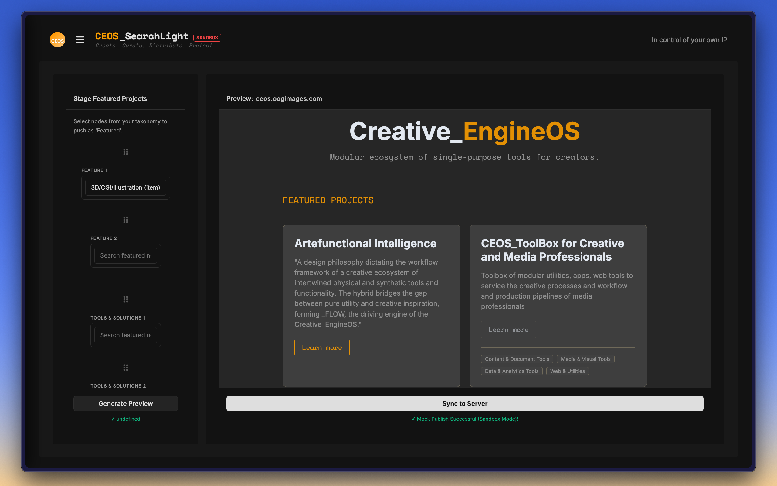 Main window of COES_SearchLight - Protect Creative IP | AEO/SEO tool for Artist, Content-Creators and Media-professionals